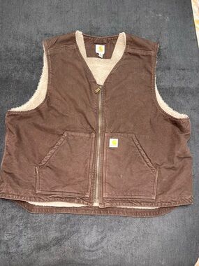 Carhartt Dark Brown Zip-Up Sherpa Vest with Cream Lining 2XL